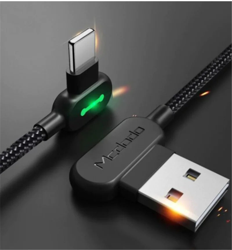 Dual-Sided Elbow Charging Cable with LED