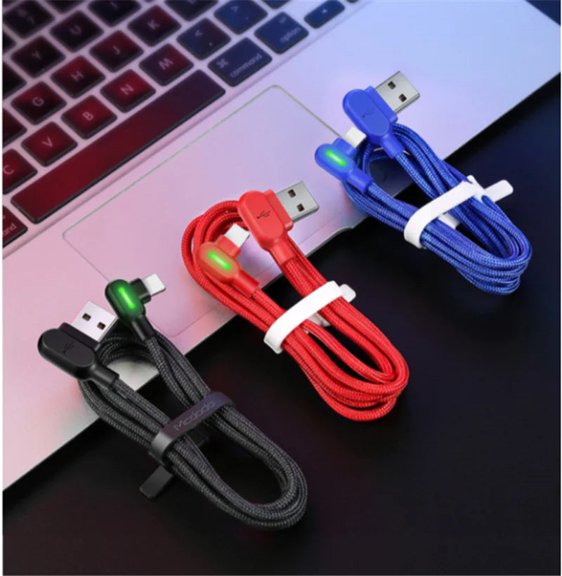 Dual-Sided Elbow Charging Cable with LED