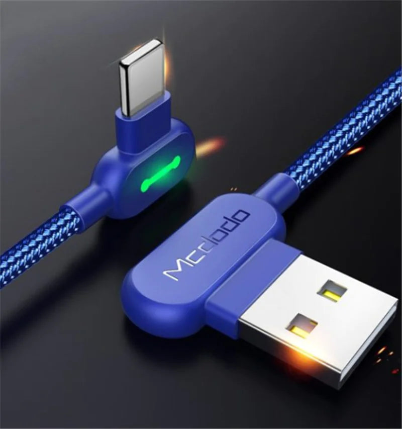 Dual-Sided Elbow Charging Cable with LED