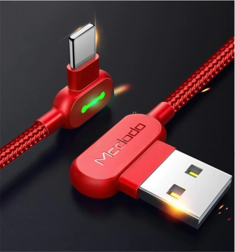 Dual-Sided Elbow Charging Cable with LED